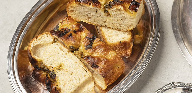 Shannon Martinez focaccia with garlic, sundried tomatoes and olives